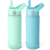 Fimibuke kids insulated bottle front view, durable 18oz stainless steel for school days.