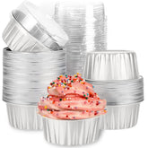 Findful mini aluminum foil cupcake cups with lids outer view, portable bakeware for desserts