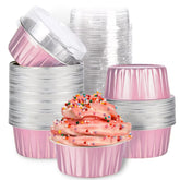 Findful mini foil cupcake cups with lids, top view, ideal for bake-and-serve presentation.