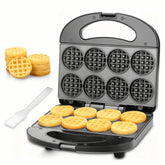 FineMade Mini Waffle Maker with eight bite-sized waffles ready for quick, kid-friendly breakfasts.