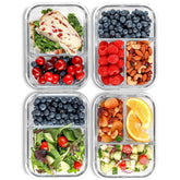 FIT Strong & Healthy glass meal prep 2-compartment front view, ideal for portioned lunches on the go.