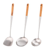 FJNATINH wok spatula with wood handle for safe flipping and precise stirring