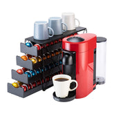 FlagShip Nespresso pod drawer front view showing compact 4-tier storage for Vertuo capsules