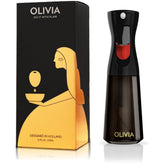 FLAIROSOL Olivia oil sprayer in use showing precise spray from the 200ml glass bottle