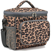 FlowFly Leopard lunch bag front view showing spacious main compartment for meals.