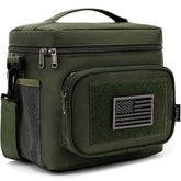 FlowFly Tactical Lunch Bag front view highlighting rugged build and roomy interior.