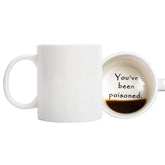 FLY SPRAY poisoned mug full view shows glossy white ceramic for daily coffee humor