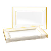 FocusLine 8-piece trays with clear body and gold rim for elegant party presentation