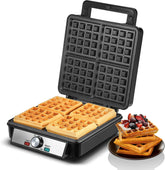 FOHERE 1200W Belgian Waffle Maker front view with four-slice capacity for family breakfasts