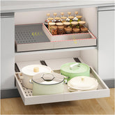 Fokyfok pull-out cabinet organizer with three rails eases reaching back shelves.