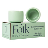 Folk Ceramics Leonard espresso cup in Misty Green, front view, ideal for double espresso.