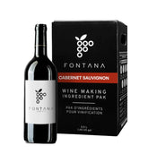 Fontana French Cabernet Sauvignon wine kit ingredients arranged for a 6-gallon batch.