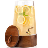 Foodle large glass dispenser with acacia wood base and lid for elegant service