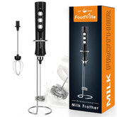 FoodVille MF02 foam-action milk frother creates rich cappuccino foam at home.