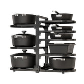 Fovkdcvw adjustable under-cabinet pot and pan organizer keeps cookware tidy.