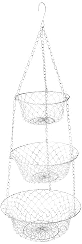 Fox Run white 3-tier hanging fruit basket delivers space-saving kitchen storage.