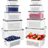 Freshmage fridge container with removable colander in large size for easy rinsing and storage