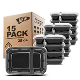 Freshware 15-pack meal prep containers with two compartments keeping portions organized for daily lunches.