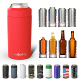Frost Buddy universal can cooler red front view showing five-size compatibility