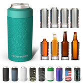 Frost Buddy universal can cooler in teal glitz keeps 12oz and 16oz drinks cold on the go.