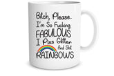 Funnwear Bitch Please mug front view, durable 11oz ceramic for daily coffee.
