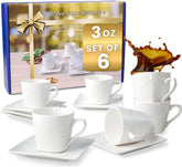 FUOCCI espresso cups with saucer close-up highlighting embossed white porcelain for refined Turkish coffee moments.