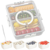 Futego Snackle Box with seven compartments and lid for organized snacks on the go.