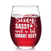 Futtumy sixty-sassy wine glass front view for celebrations.