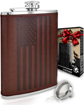 Future Hydrate leather-flag-flask wrap for rugged on-the-go celebrations and outdoor sipping.