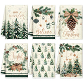FuWeave winter kitchen towels with forest design for festive kitchen cleanup