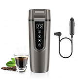 FVPE car kettle with LCD display showing precise temperature for on-the-go drinks.