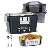 FVW heated lunch box shown on desk, cordless auto-heat for fresh meals
