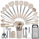 Fyvva Large Cooking Utensils Set with Holder for organized meal prep and easy access.
