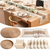 Gandeer round woven placemat showing natural texture for a warm dining setup