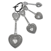 Ganz ER48885 hearts zinc measuring spoons front view, durable kitchen tool for precise cooking.