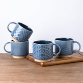 GBhome 15oz stackable blue mug with textured pattern for everyday coffee
