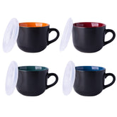 GBHOME ceramic mugs with lids, set of four in multi-color glaze for daily meals.