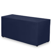 Gee Di Moda fitted navy tablecloth 72x30 covers a 6-foot table with a full-length drop.