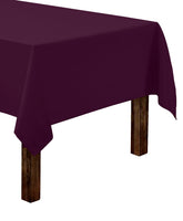 Gee Di Moda rectangle tablecloth in eggplant on table with seamless drape