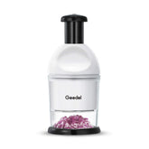 Geedel Food Chopper blade enables quick, safe dicing.