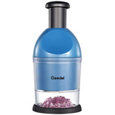 Geedel Food Chopper in action slicing onions quickly for faster meal prep.