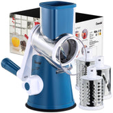 Geedel rotary cheese grater with handle for safe, quick shredding.