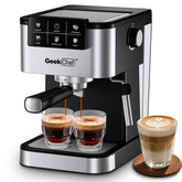 Geek Chef espresso machine front view ready for quick coffee preparation