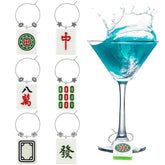 Geelin mahjong wine charm designs on vibrant resin tiles for stylish party drink markers.