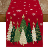 GEEORY Christmas table runner 13x48 in red adds festive color while protecting surfaces.