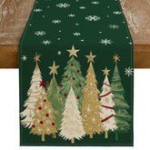 GEEORY Christmas table runner with green trees and snowflakes for festive dining