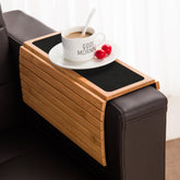 GEHE couch arm tray bamboo texture provides stable surface beside sofa for drinks.