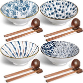 Geiserailie ceramic ramen bowl 40oz with blue pattern for generous portions at home