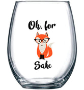 Gelid Oh For Fox Sake 15 oz stemless glass with fox motif for playful office coffee moments.