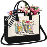 GemsLives canvas tote bag with books focus, spacious storage for readers on the go.